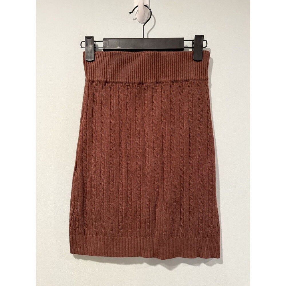 Fashion Nova Knit Skirt XS/S Brown Stretch Pull On Work Quiet Luxury Career
